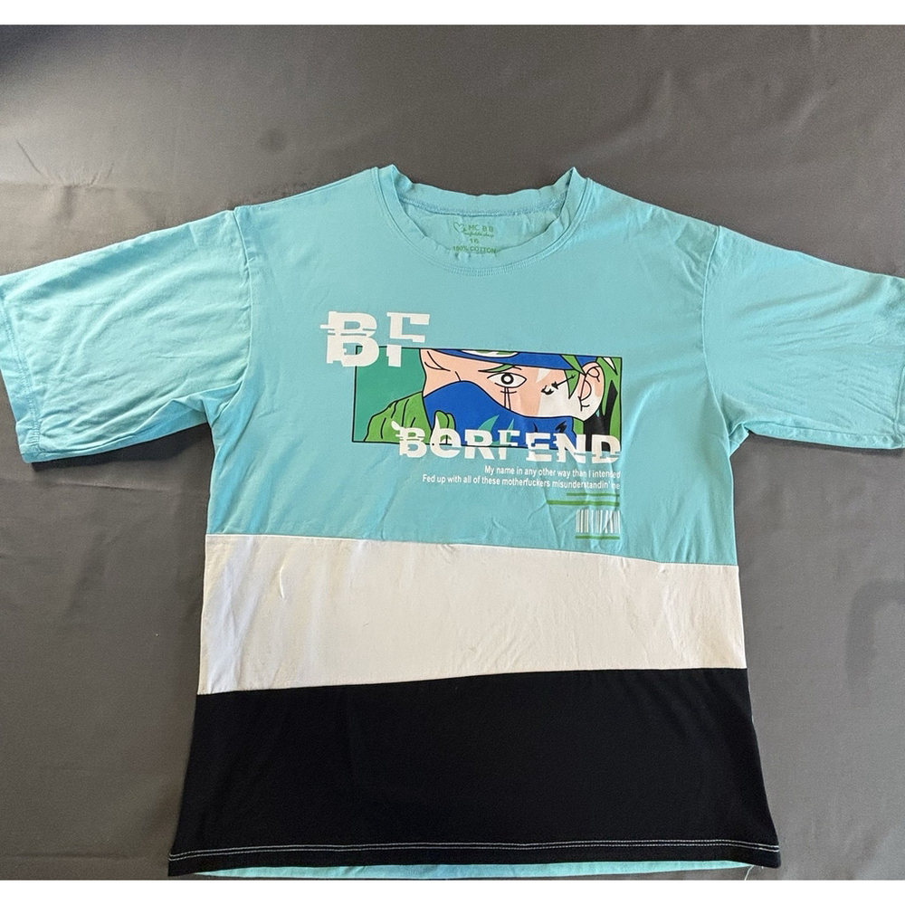 MCBB Anime Graphic T Shirt Youth 16 Aqua Cotton Streetwear Tee